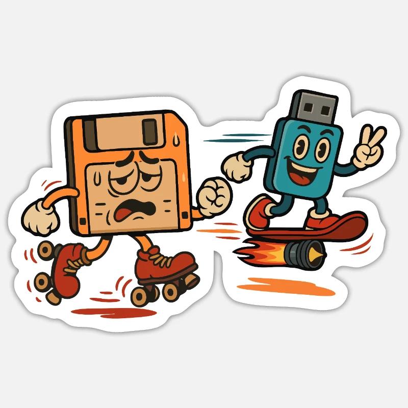 Floppy Disk vs USB Drive Sarcastic 80s Joke Sticker size S (10 x 10 cm)
