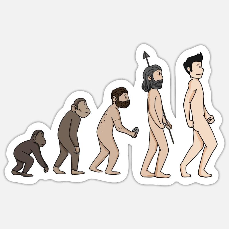 Menschheits Entwicklung - Evolution Illustration - Sticker Größe S (10 x 10 cm) - Mattweiß