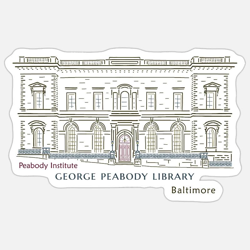 Baltimore, Hand Drawing George Peabody Library Sticker size S (10 x 10 cm)