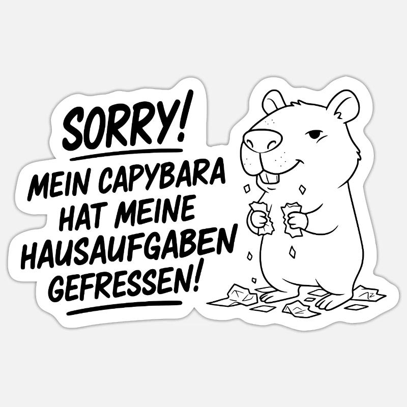 Pardon! Capybara a mangé mes devoirs - Sticker taille S (10 x 10 cm) - blanc mat