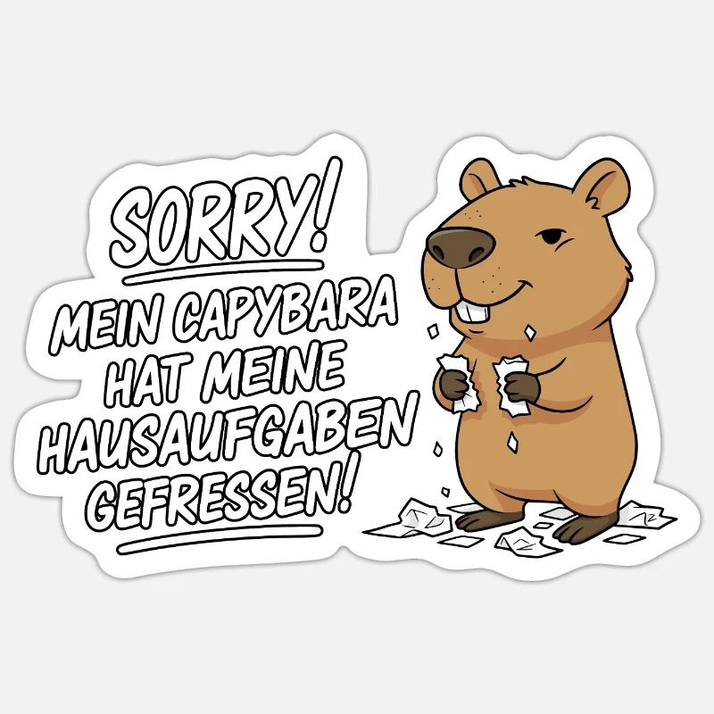 Pardon! Capybara a mangé mes devoirs - Sticker taille S (10 x 10 cm) - blanc mat