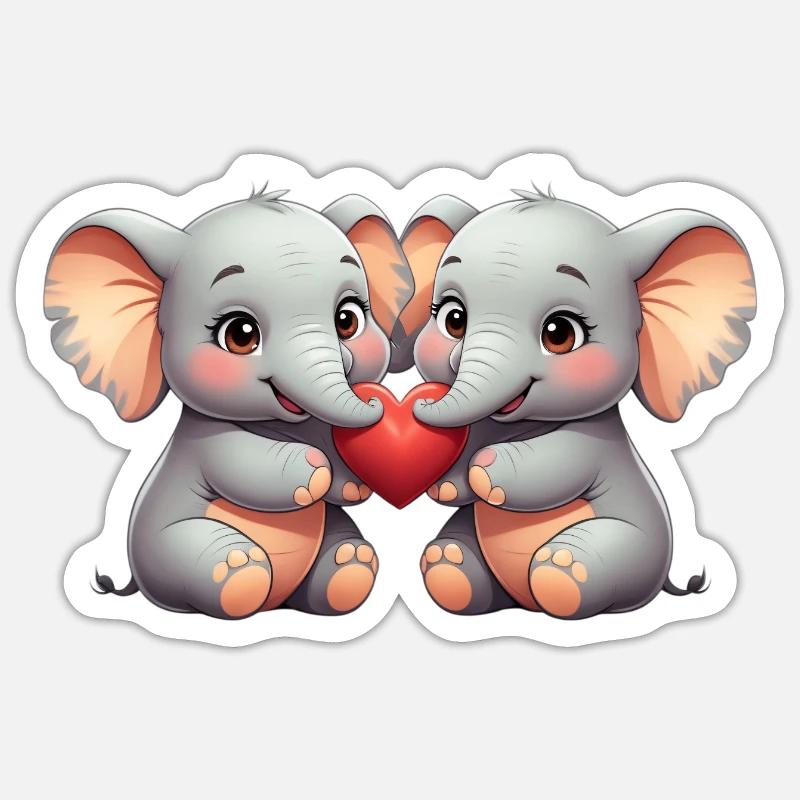 Elefantenfreunde mit Herz - Sticker Größe S (10 x 10 cm) - Mattweiß