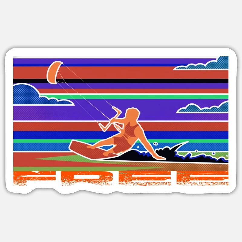 Le kitesurf - Sticker taille S (10 x 10 cm) - blanc mat