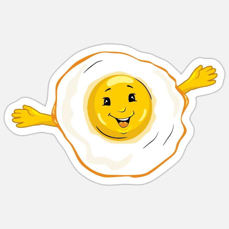 Cartoon_smiling_fried_egg - Sticker taille S (10 x 10 cm) - blanc mat