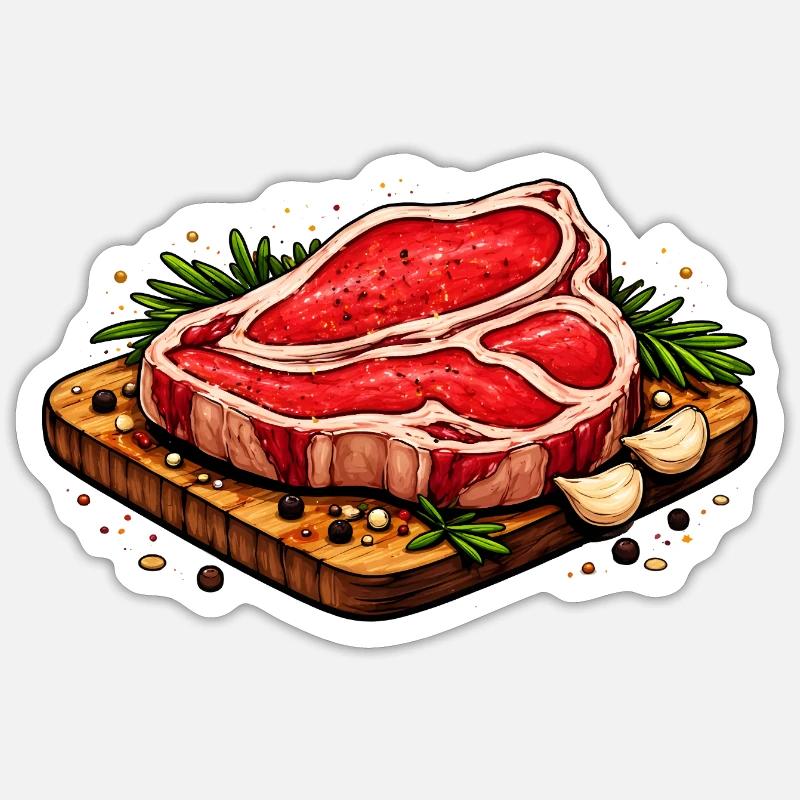 Saftiges Steak Illustration - Sticker Größe S (10 x 10 cm) - Mattweiß