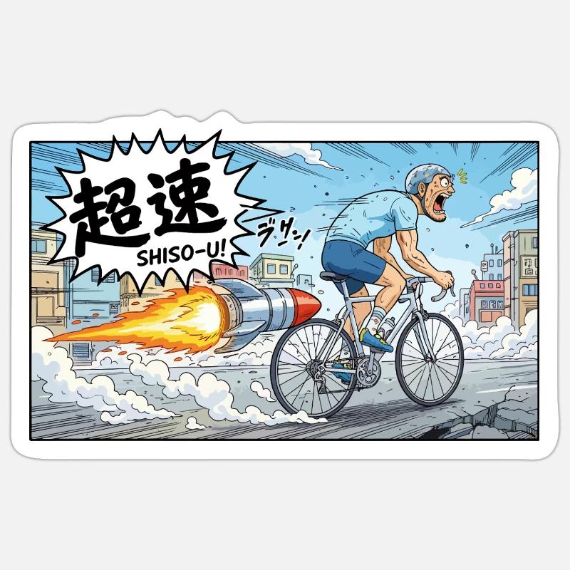 Hypervelocity-Radfahrer mit Raketenexplosion - Sticker Größe S (10 x 10 cm) - Mattweiß