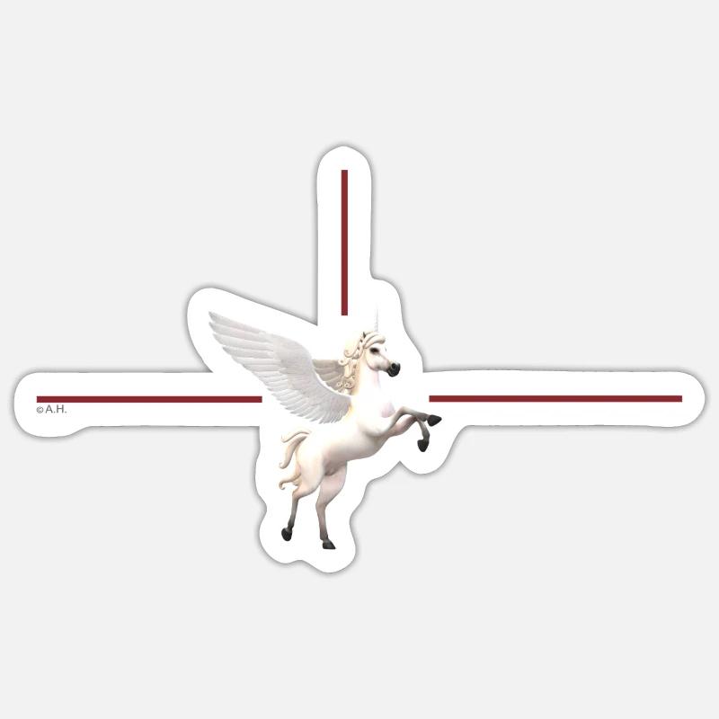 Licorne ailée devant des lignes rouges - Sticker taille S (10 x 10 cm) - blanc mat