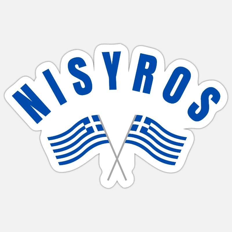 Drapeaux grecs de Nisyros - Sticker taille S (10 x 10 cm) - blanc mat