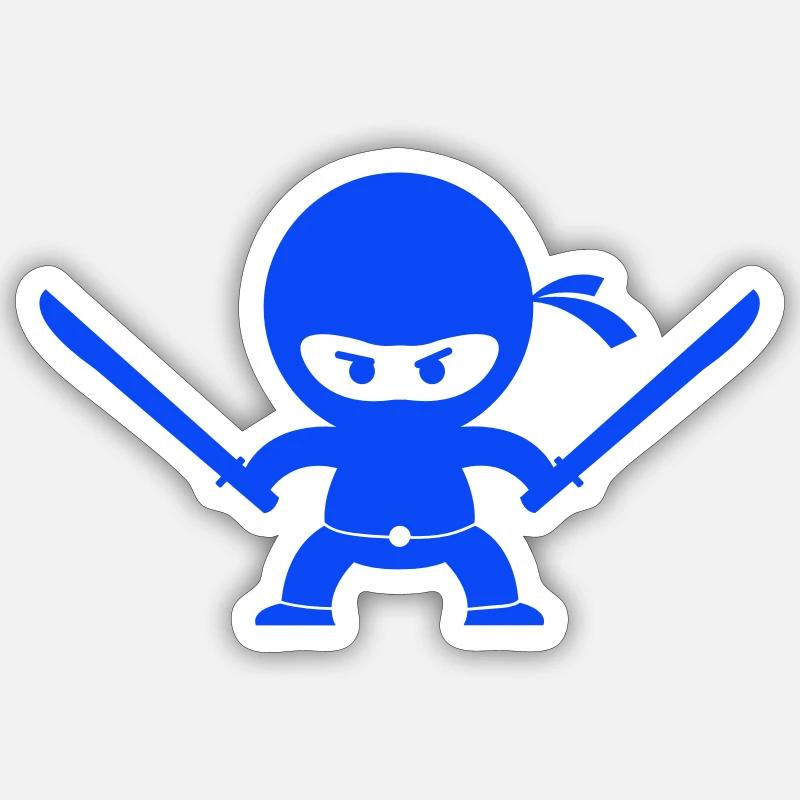 Blauer Ninja mit zwei Schwertern - Sticker Größe S (10 x 10 cm) - Mattweiß