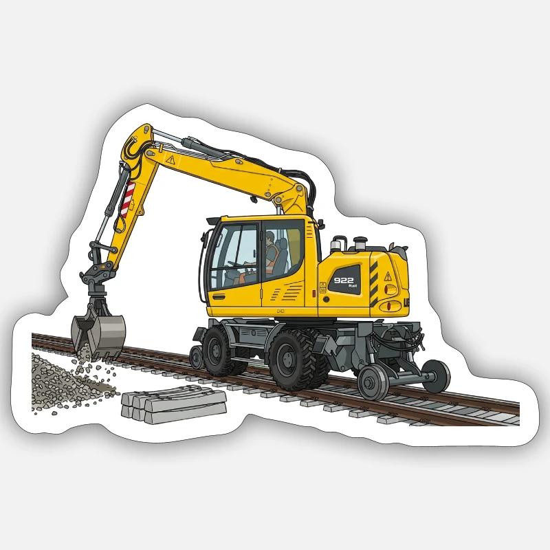 Zweiwegebagger Bagger Gleisbau - Sticker Größe S (10 x 10 cm) - Mattweiß