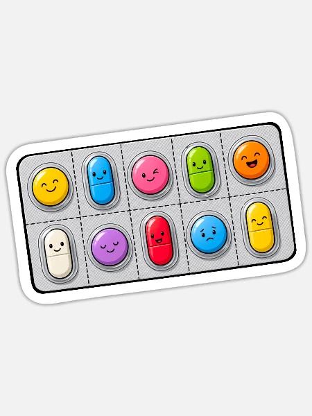 Happy Pills - Sticker Größe S (10 x 10 cm) - Mattweiß