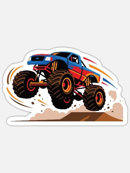 Nitro Monstertruck Sprung - Sticker Größe S (10 x 10 cm) - Mattweiß
