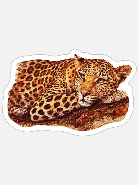 liegende Leopardin, raubkatzen - Sticker Größe S (10 x 10 cm) - Mattweiß