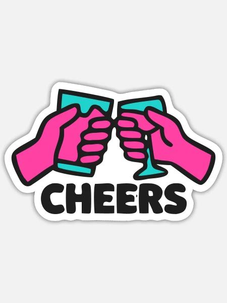Cheers Anstossen Neon Logo - Sticker Größe S (10 x 10 cm) - Mattweiß