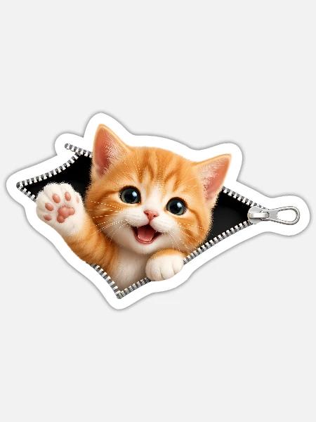 Süßes Kätzchen Reißverschluss Katze - Sticker Größe S (10 x 10 cm) - Mattweiß