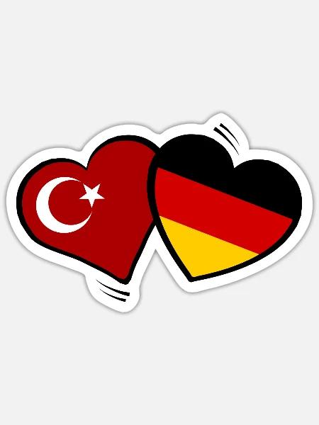 Türkei Deutschland Herzenflaggen - Sticker Größe S (10 x 10 cm) - Mattweiß
