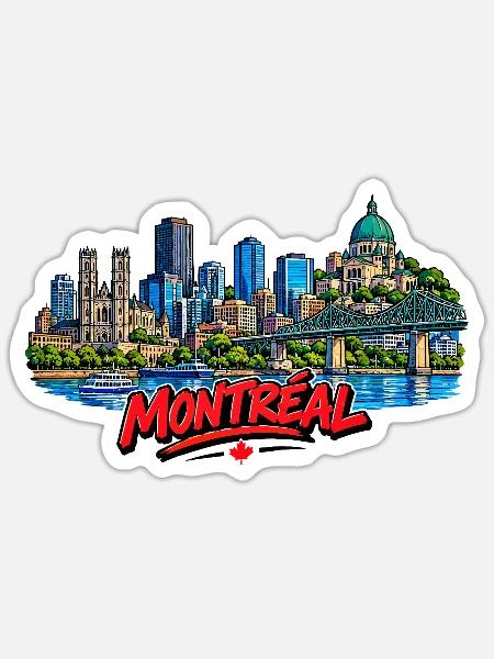 Montreal Skyline mit rotem Schriftzug - Sticker Größe S (10 x 10 cm) - Mattweiß