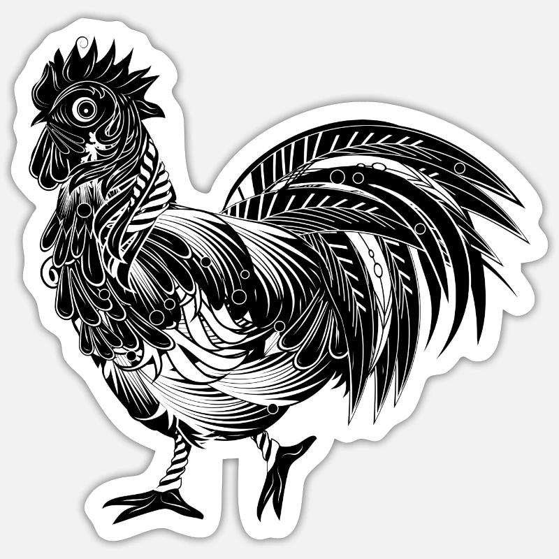 An ornately decorated rooster - Sticker size S (10 x 10 cm) - white matte