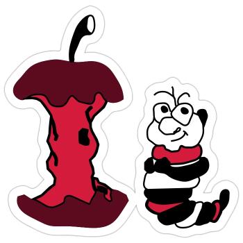 Apfel und Wurm - Sticker Größe S (10 x 10 cm) - Mattweiß - Vorne