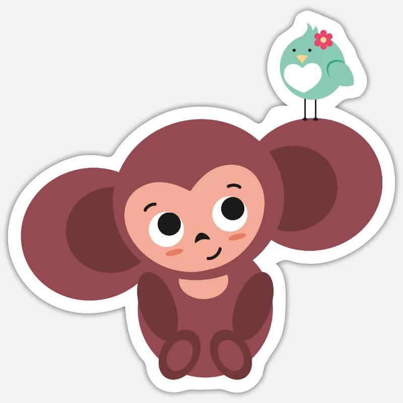 kleiner Affe mit Vogel Sticker Größe S (10 x 10 cm)
