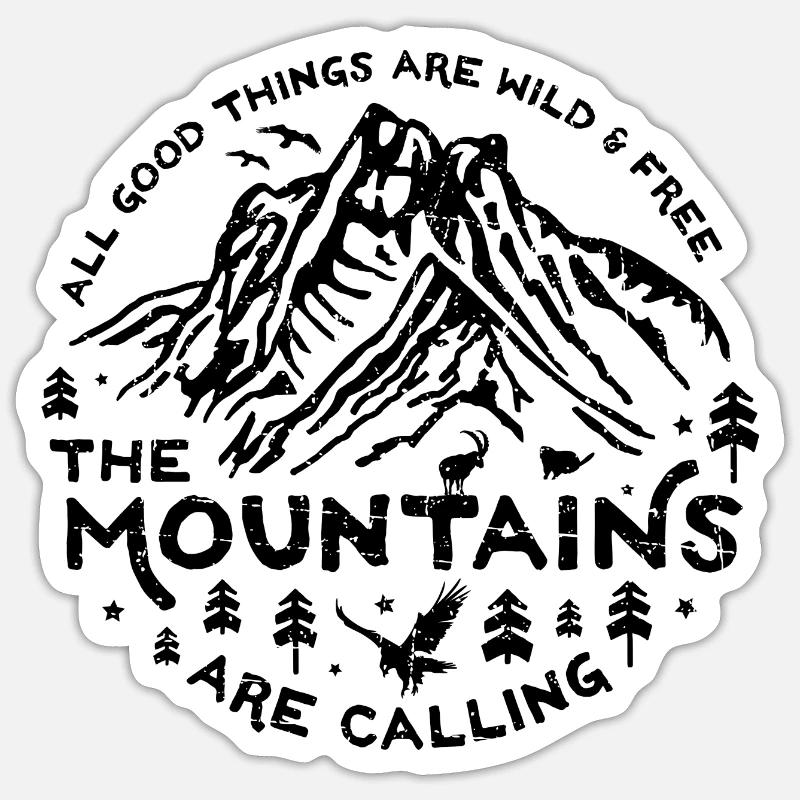 Mountains Calling black - Sticker Größe S (10 x 10 cm) - Mattweiß