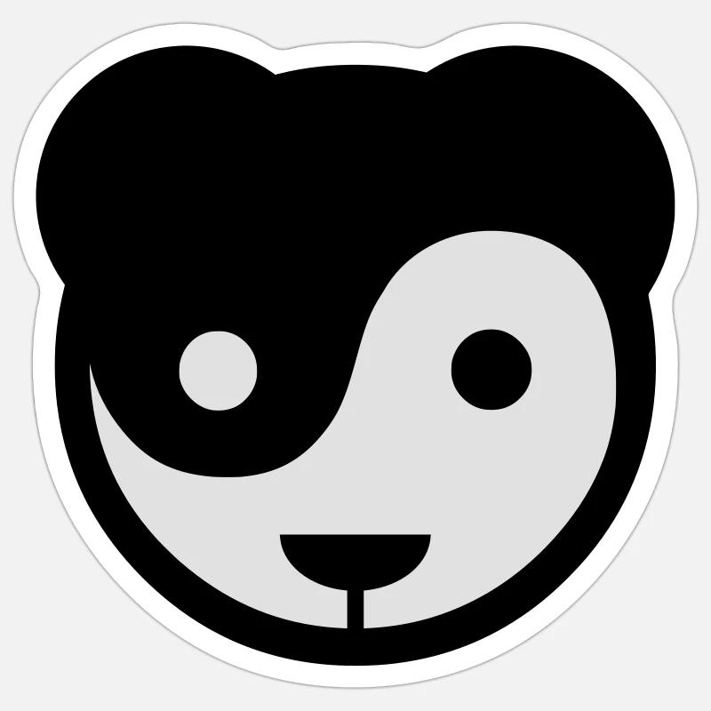 yin yang panda teddy - Sticker taille S (10 x 10 cm) - blanc mat