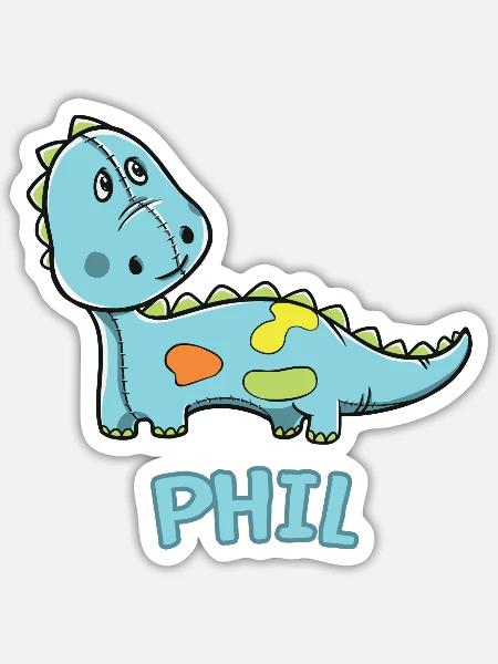 Dinosaurier lustig Kind Phil Geschenk Geburtstag - Sticker Größe S (10 x 10 cm) - Mattweiß