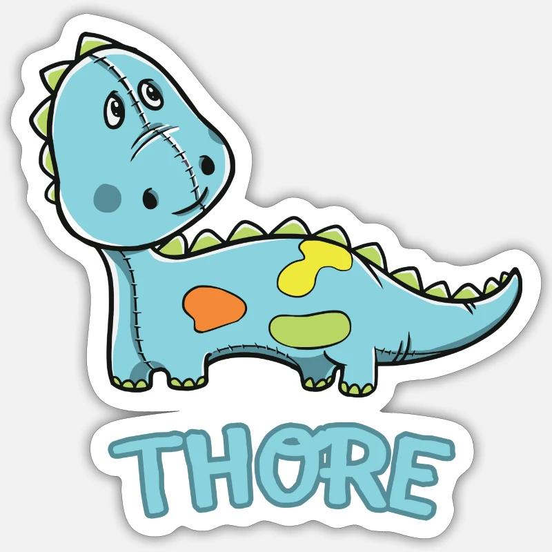 Dinosaurier lustig Kind Thore Geschenk Geburtstag - Sticker Größe S (10 x 10 cm) - Mattweiß