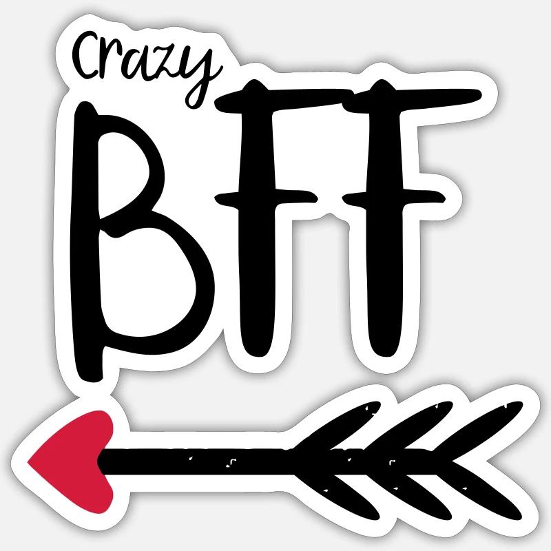 BFF Crazy Pfeil rotes Herz Partnerlook Partner T.1 - Sticker Größe S (10 x 10 cm) - Mattweiß