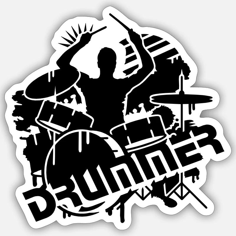 Un batteur et sa batterie - Sticker taille S (10 x 10 cm) - blanc mat