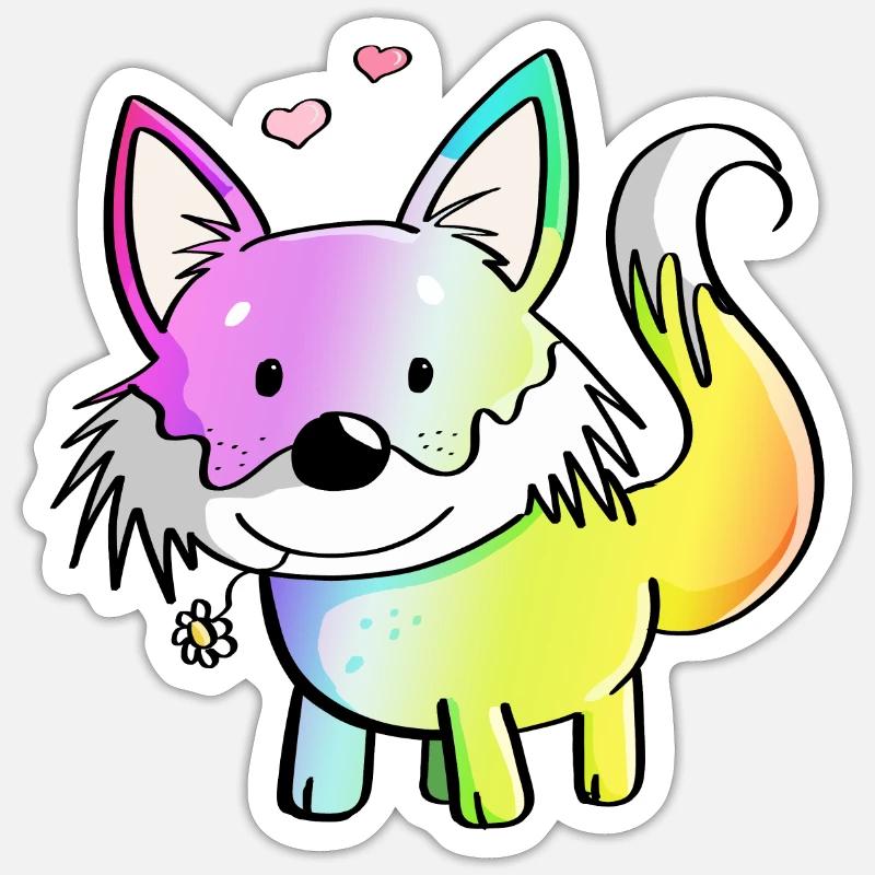 Fuchs Regenbogen - Füchse - Rotfuchs - Raubtier - Sticker Größe S (10 x 10 cm) - Mattweiß