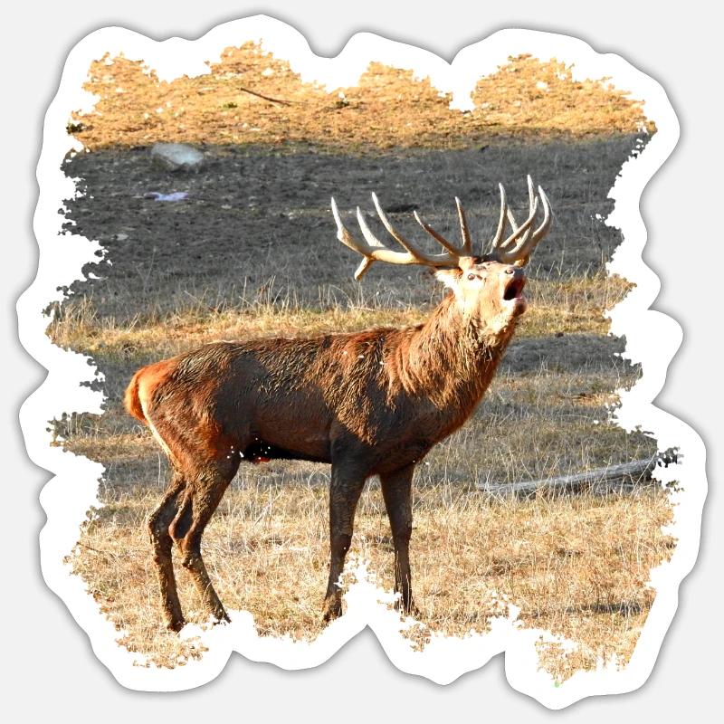 Ein röhrender Hirsch im Spätherbst - Sticker Größe S (10 x 10 cm) - Mattweiß