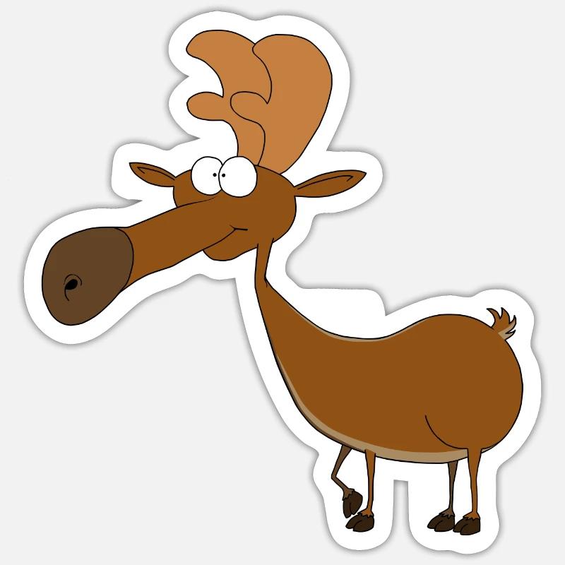 Lustiger Elch Comic in Farbe Sticker Größe S (10 x 10 cm)