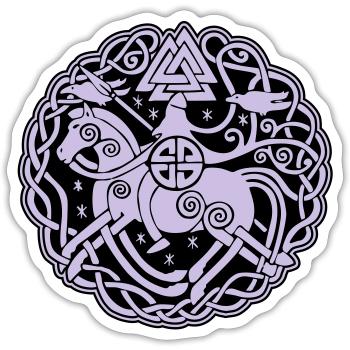 Odin auf Sleipnir mit Hugin und Munin 2C - Sticker Größe S (10 x 10 cm) - Mattweiß - Vorne