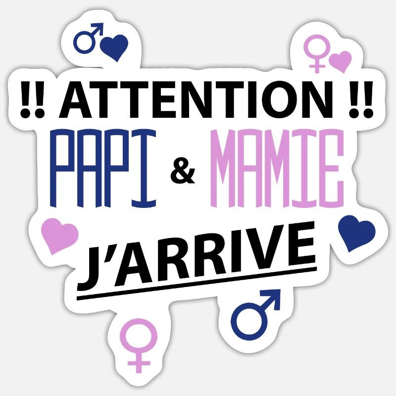 papi mamie j'arrive - Sticker taille S (10 x 10 cm) - blanc mat