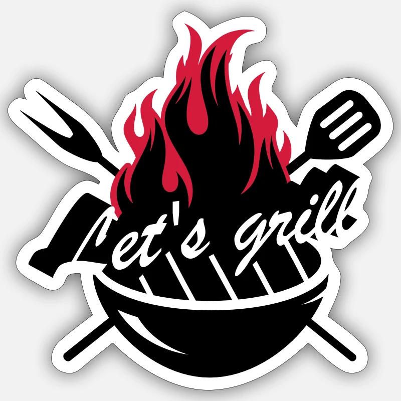 Grill mit Grillbesteck - Sticker Größe S (10 x 10 cm) - Mattweiß