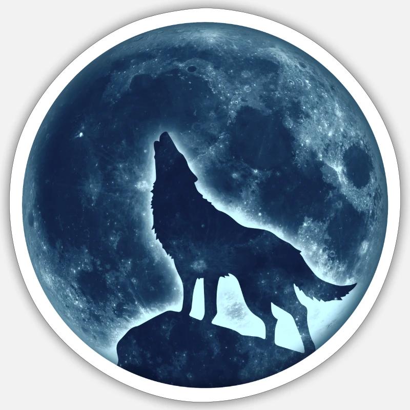 Howling Wolf, full moon, wolves, native, Indians - Sticker size S (10 x 10 cm) - white matte