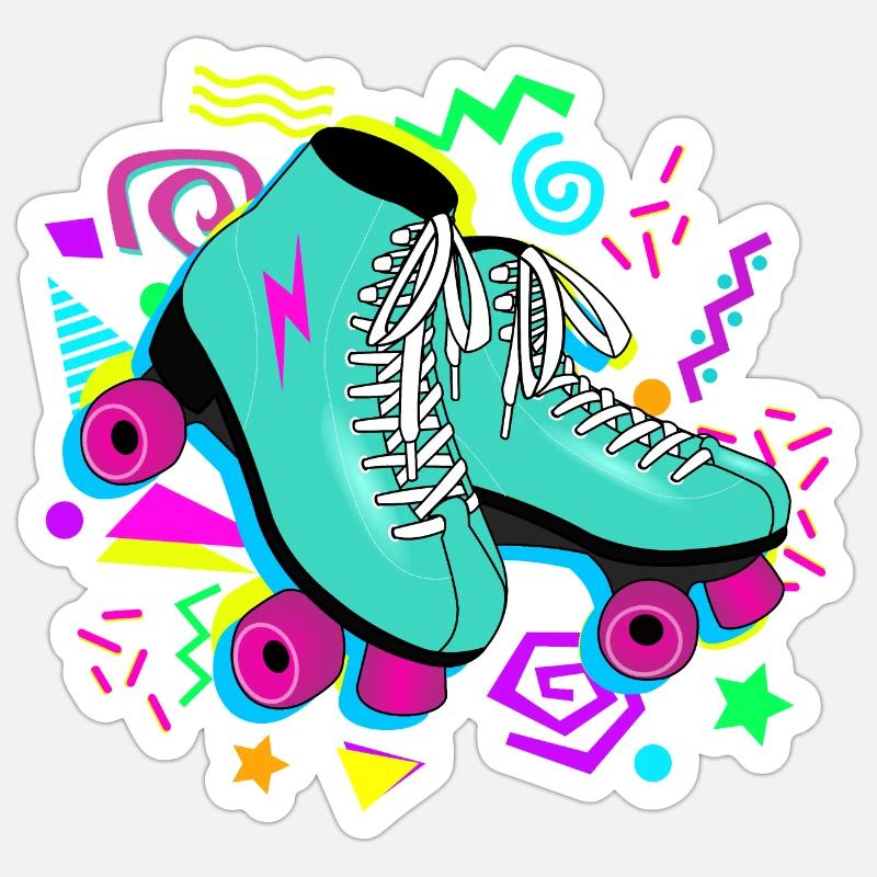 Pattini a rotelle retrò neon - Sticker formato S (10 x 10 cm) - bianco opaco