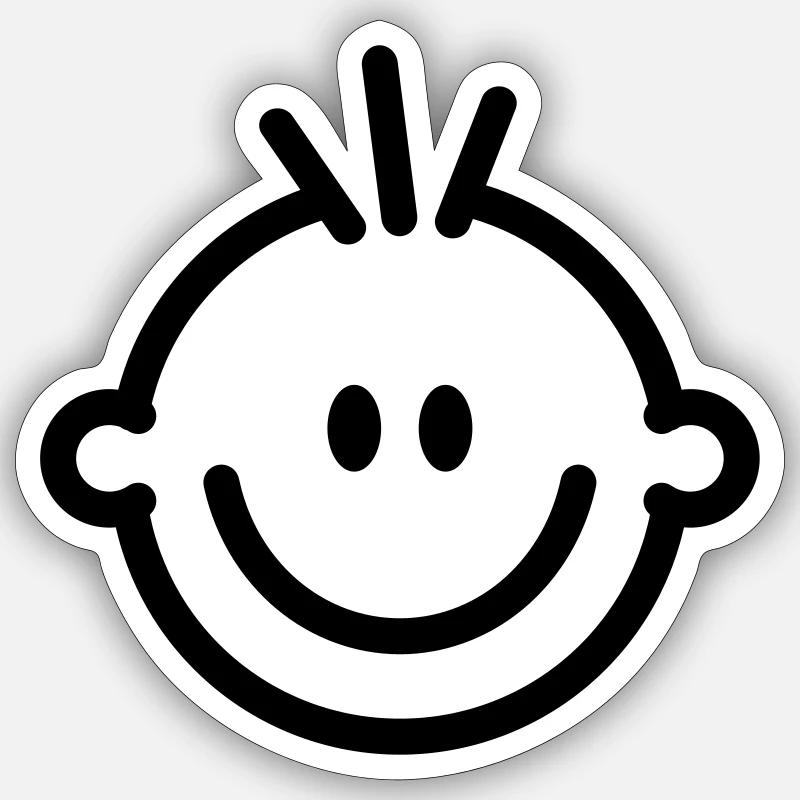 Lustiges, lachendes Comic-Gesicht mit Strubbelhaar - Sticker Größe S (10 x 10 cm) - Mattweiß