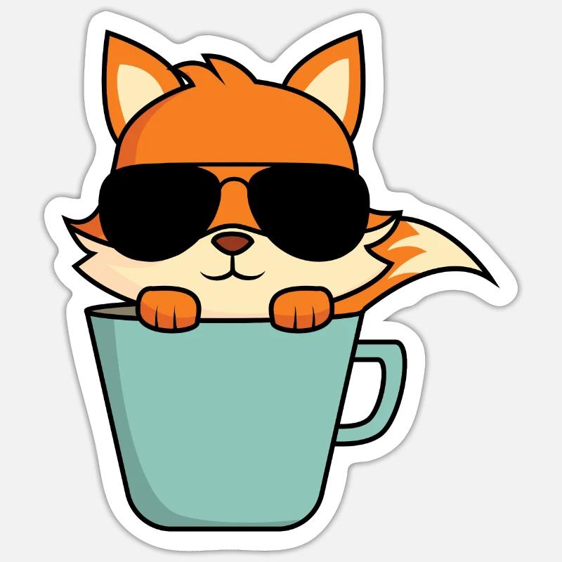 Cool fox in coffee cup Sticker size S (10 x 10 cm)