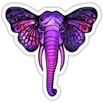 Space elephant, butterfly ears, galaxy, africa, - Sticker size S (10 x 10 cm) - white matte - Front