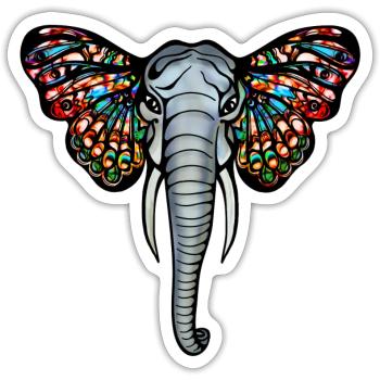 African elephant with butterfly ears, africa, art - Sticker size S (10 x 10 cm) - white matte - Front