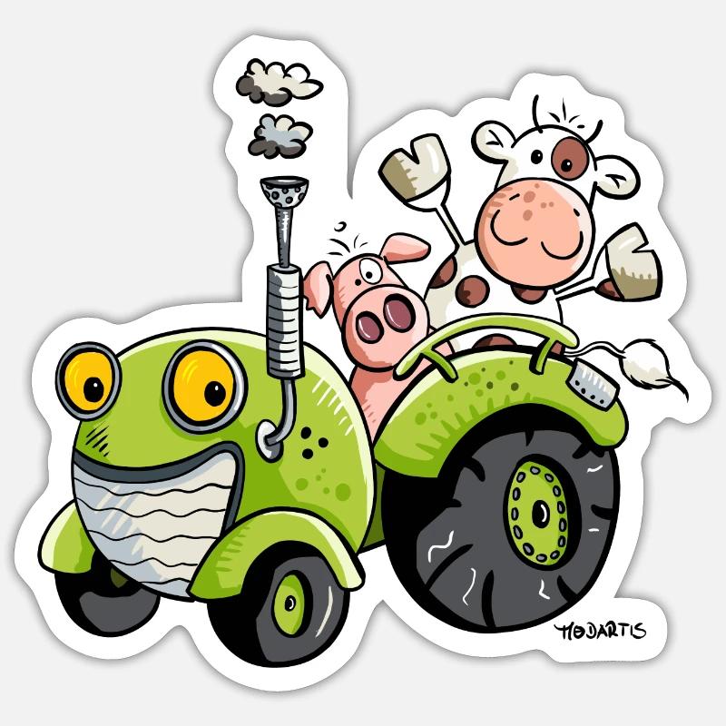 Animals drives a tractor - Sticker size S (10 x 10 cm) - white matte