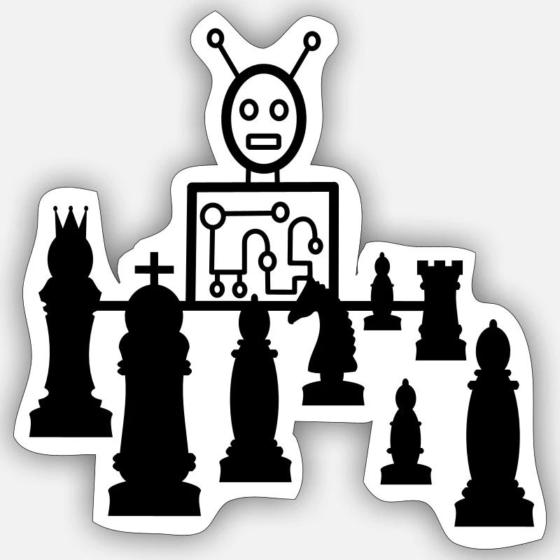 schach computer - Sticker Größe S (10 x 10 cm) - Mattweiß