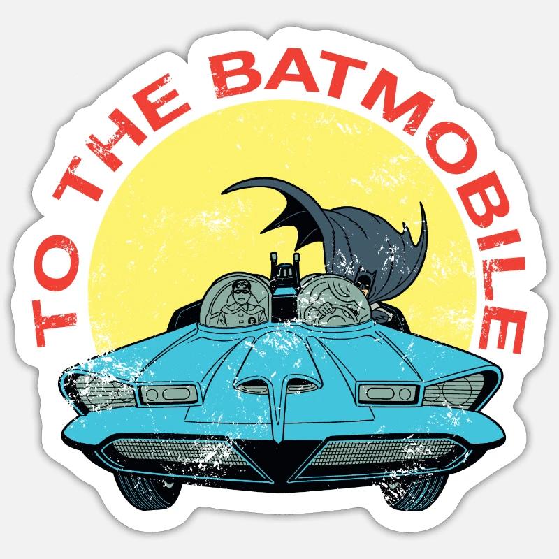 DC Comics Batman Robin Batmobile Vintage - Sticker size S (10 x 10 cm) - white matte
