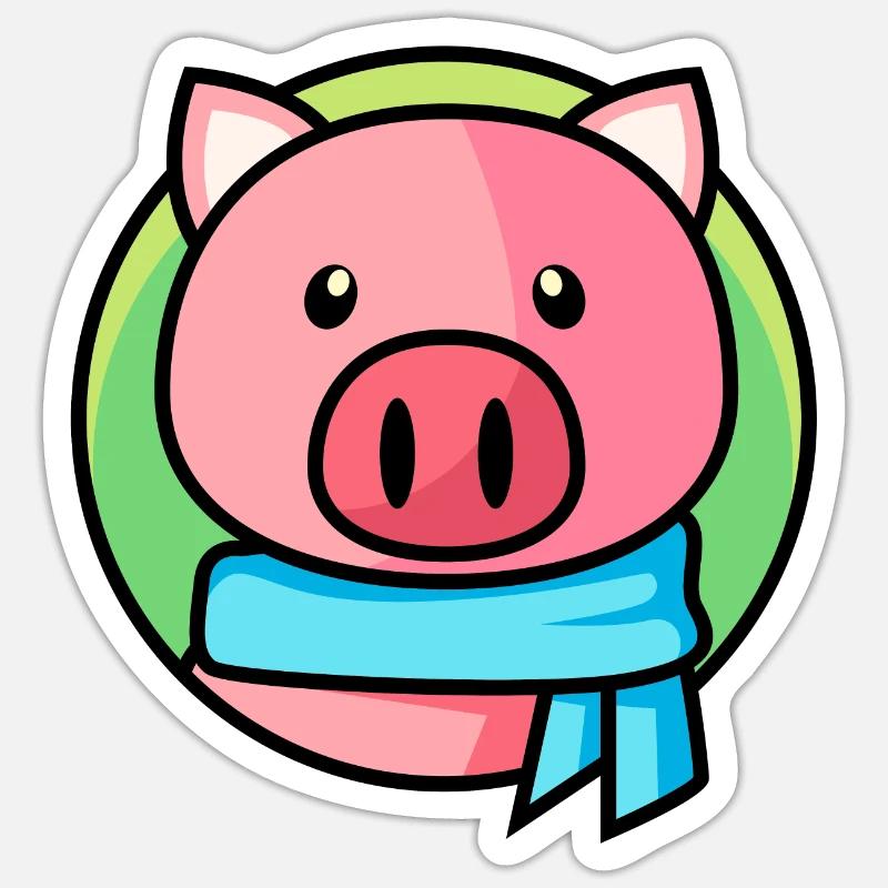 Cochon rose avec écharpe Sticker taille S (10 x 10 cm)