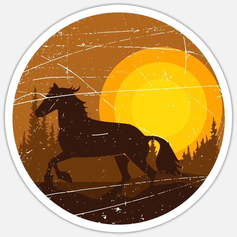 Cheval au coucher du soleil - Sticker taille S (10 x 10 cm) - blanc mat