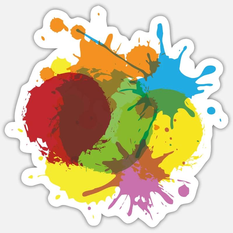 Farbkleckse Klecks Farbe bunt Maler Geschenk cool - Sticker Größe S (10 x 10 cm) - Mattweiß
