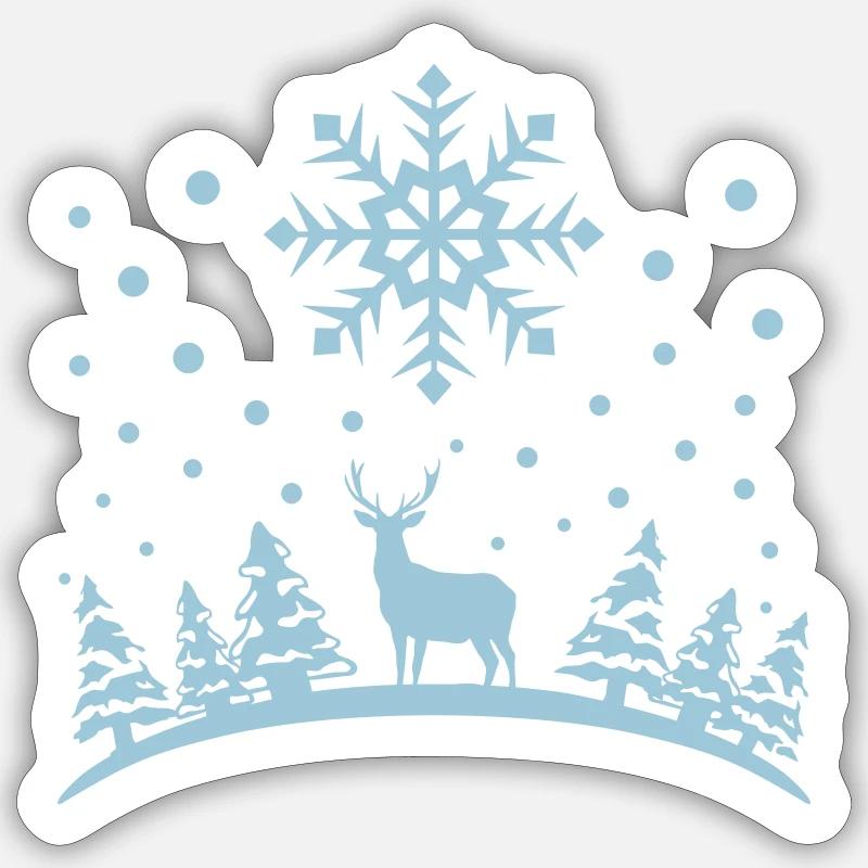 Winter - deer, forest and snow - Sticker size S (10 x 10 cm) - white matte