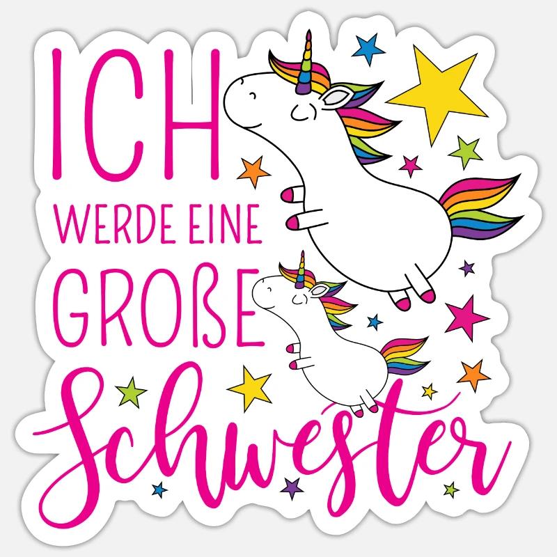 Große Schwester Einhorn Einhörner pink Sterne bunt Sticker Größe S (10 x 10 cm)